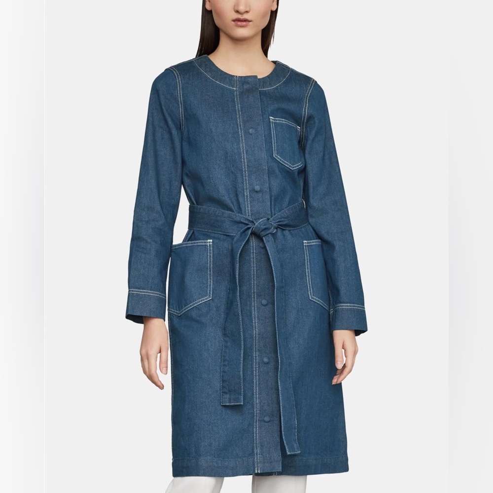 BCBG Max Azria Blue Denim Jean Trench Coat Jacket